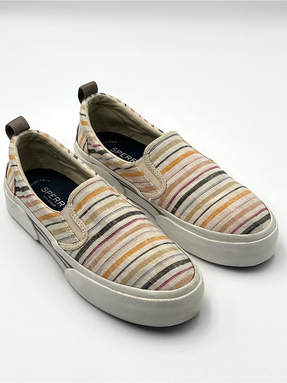 Sperry Pier Wave Hi Slip On Woven Stripe Canvas Sneakers Multicolor Beach Size 8